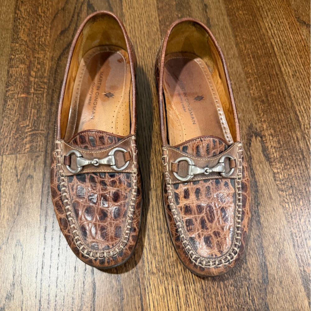 Martin Dingman Croc-Embossed Brown Loafers